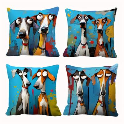 4-piece Dogthemed Pillowcase Set Suitable for Sofas,living Rooms Bedrooms and Outdoor use.Single-sided Print Insert Not Included