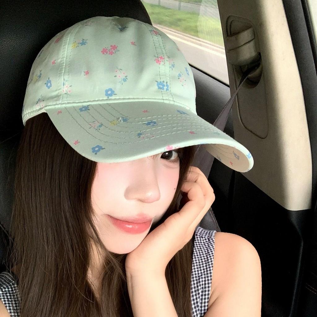 Mint Green Floral Cotton Baseball Cap With Wide Brim Sun Shade For Women Summer Sun Protection