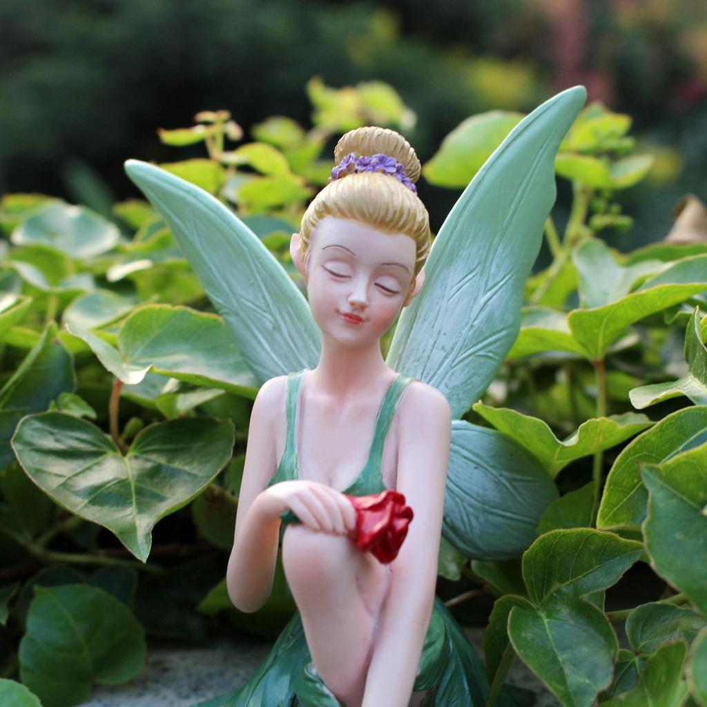 Fee Hars Beeldje, Zittend Elf Figuurtje, Tuin Bloempot Rand Ornament, Landschap Ambacht Decoratie