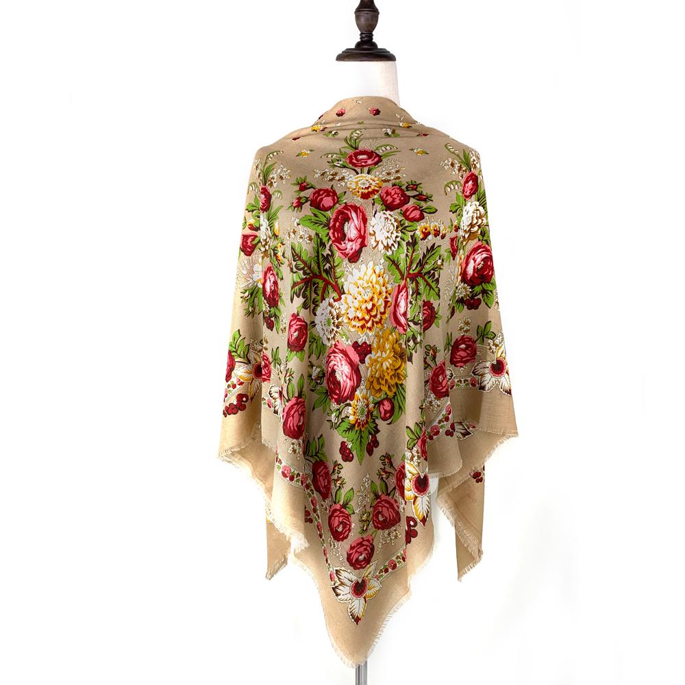 130*130cm Breathable Thin Russian Square Scarf Women Luxury Floral Print Ukrainian Shawl Bandana Foulard Beach Stoles Scarves