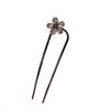 Elegant Rhinestone Flower U-Shaped Hairpin for Women, Simple Black Color Hair Sticks, Summer Hair Accessories