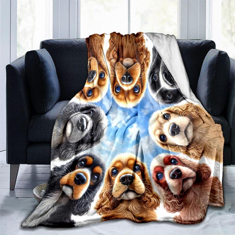1PC Dog cute printed blanket, all season lightweight home office outdoor nap multifunctional blanket A5