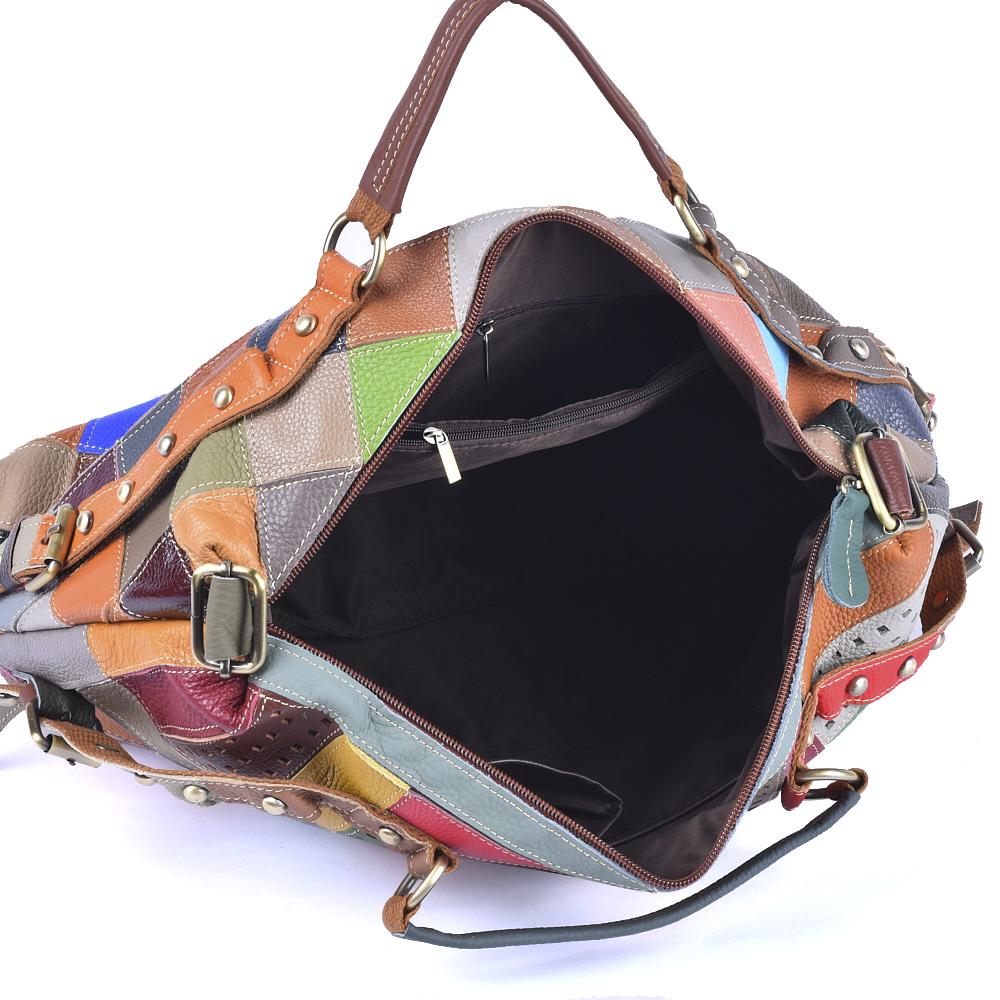 Genuine Leather Crossbody Bag for Ladies  Colorful Striped Pattern  Large Capacity  Unique Shoulder Contrast  Tote Bag