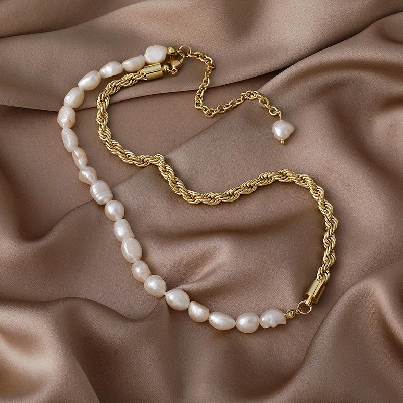 

Korean Baroque Pearl Retro Cable Chain Necklace