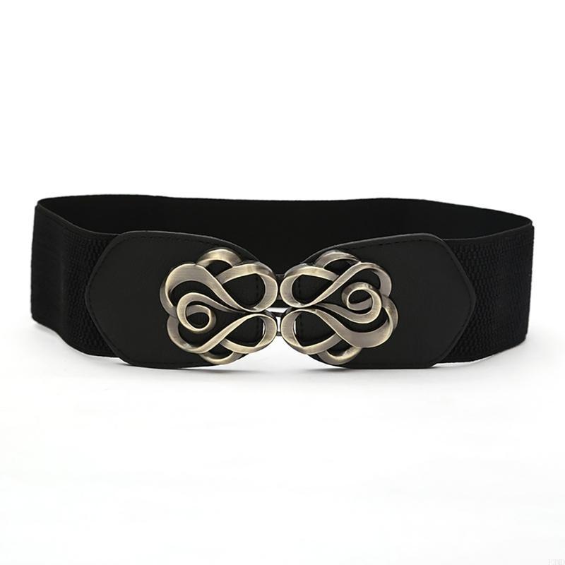 

Elastic Waist Chain Punk Wide Chain Buckle Cowboy Waist Belt Rose Buckle F3MD чорний