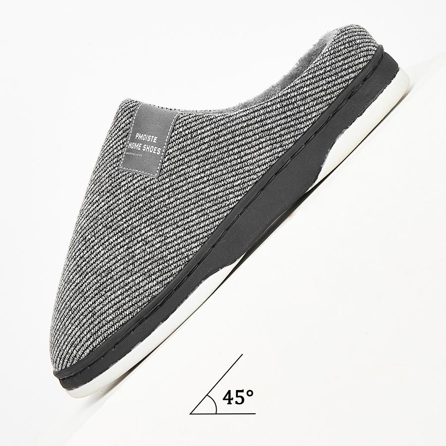 Men's Home Slippers 2024 Winter Warm Fuzzy Lined Male House Shoes Stripe Soft Memory Foam Non-slip Indoor Slipper Man Plus Size