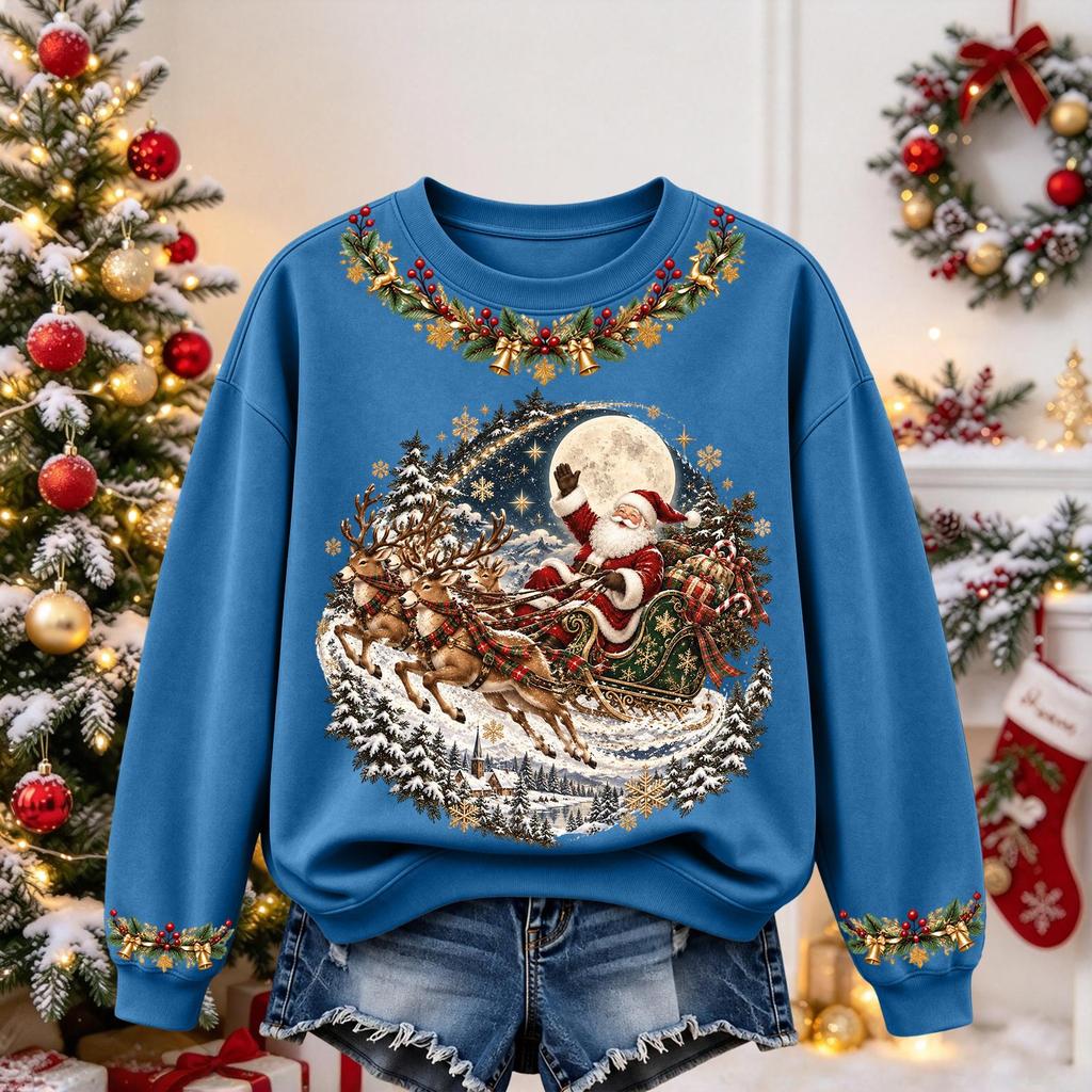 Women's Christmas Print Long Sleeve Top Casual Comfortable Fall Winter Shirt