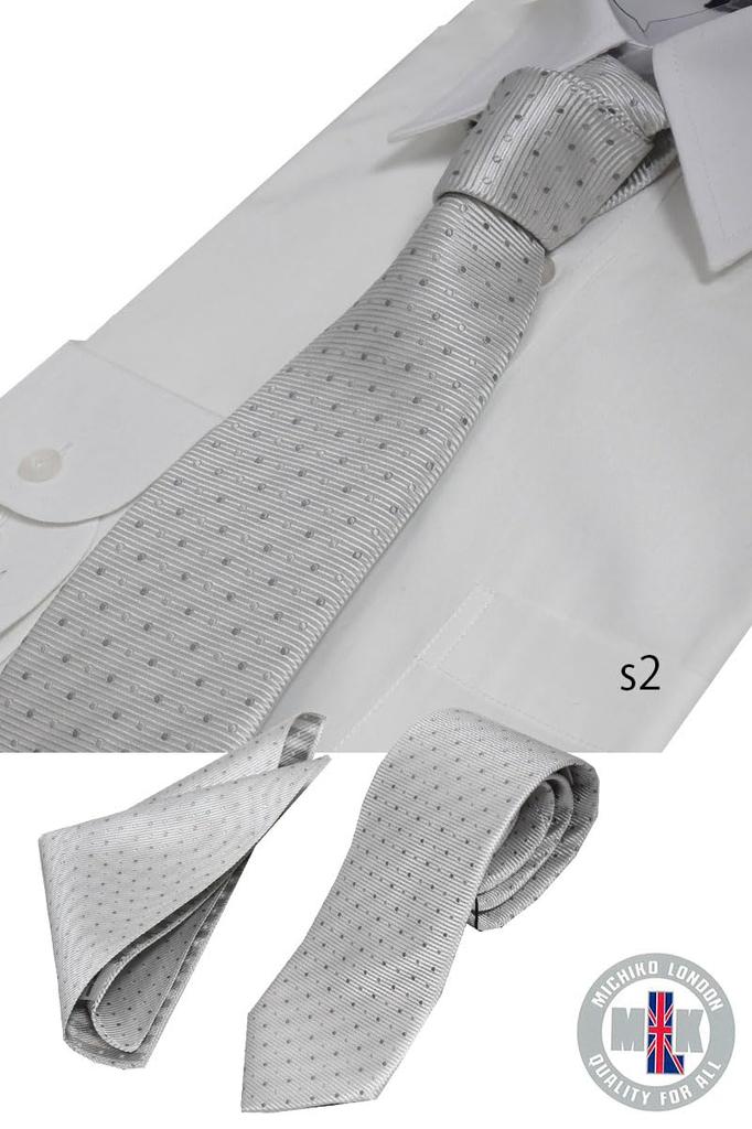 Formal Tie Pocket Square Set MICHIKO LONDON MICHIKO LONDON Brand Silk Tie Made In Japan Wedding S2 Grade & (silver Dot)
