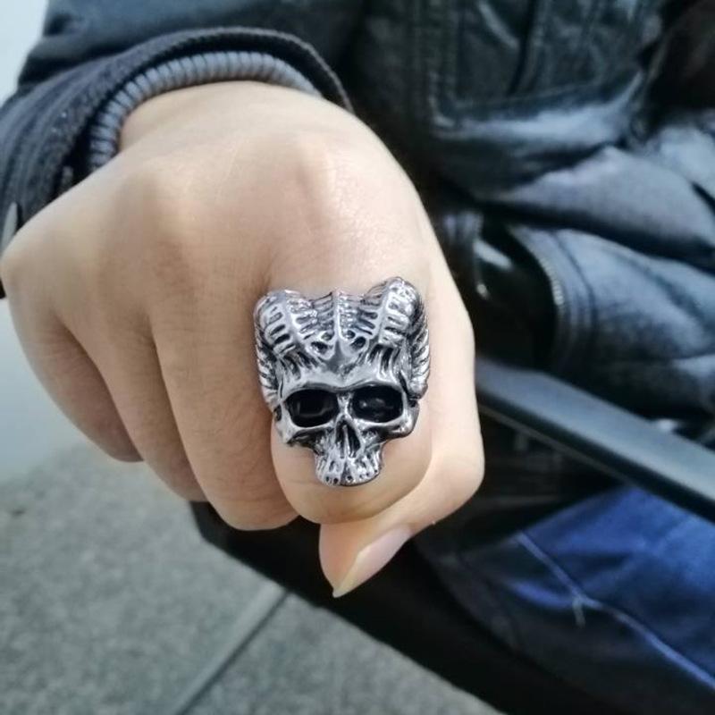 Trendy New Jewelry Satan Ram Horns Devil Ring Skull Goth Anti Men's Ring