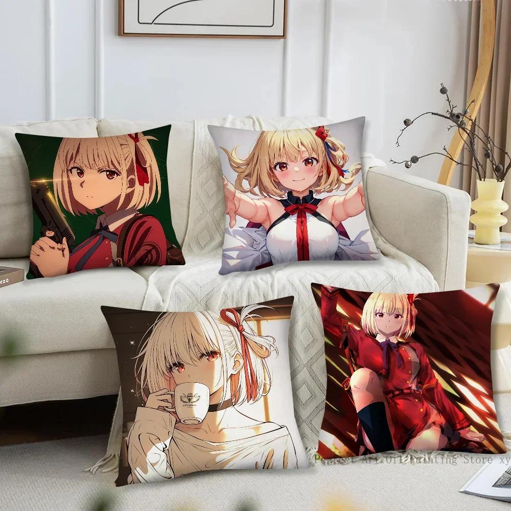 1Pc Chisato Nishikigi Anime Lycoris Recoil Pillow Case Square Pillow Bedroom Sofa Leisurecar Living Room Home Decoration 40X40