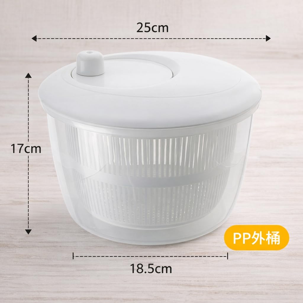 Salad Large Capacity Vegetable Rotating Manual Kitchen for Drying and Other White Spinner, Drainer, Dehydrator, Double-Walled, Detachable, Utensil,