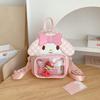 Sweet plaid backpack two-dimensional transparent pain bag cute cotton doll girl going out portable backpack