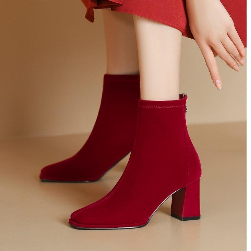 

Большие красные сапоги, женская обувь, свадебные элегантные сапоги и ботильоны для женщин, массивные модные роскошные модные туфли на высоком каблуке по акции 34 красный