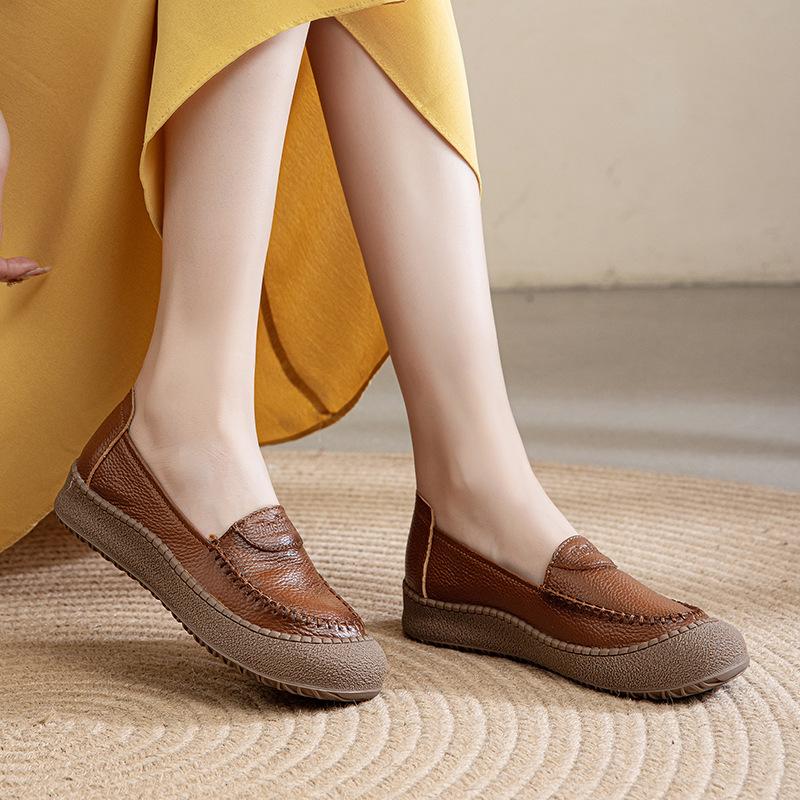 Genuine leather beef tendon soft-soled women's shoes, mother pedals, new soft leather shoes, comfortable and super soft single shoes