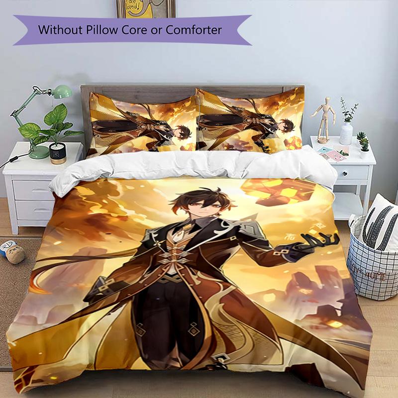 Set Lenzuola 3 Pezzi Personaggi Genshin Impact 3 Fantasie Set Copripiumino include Copripiumino e Federe, Decorazione Camera da Letto Perfetta per Tutte le Stagioni e Regalo