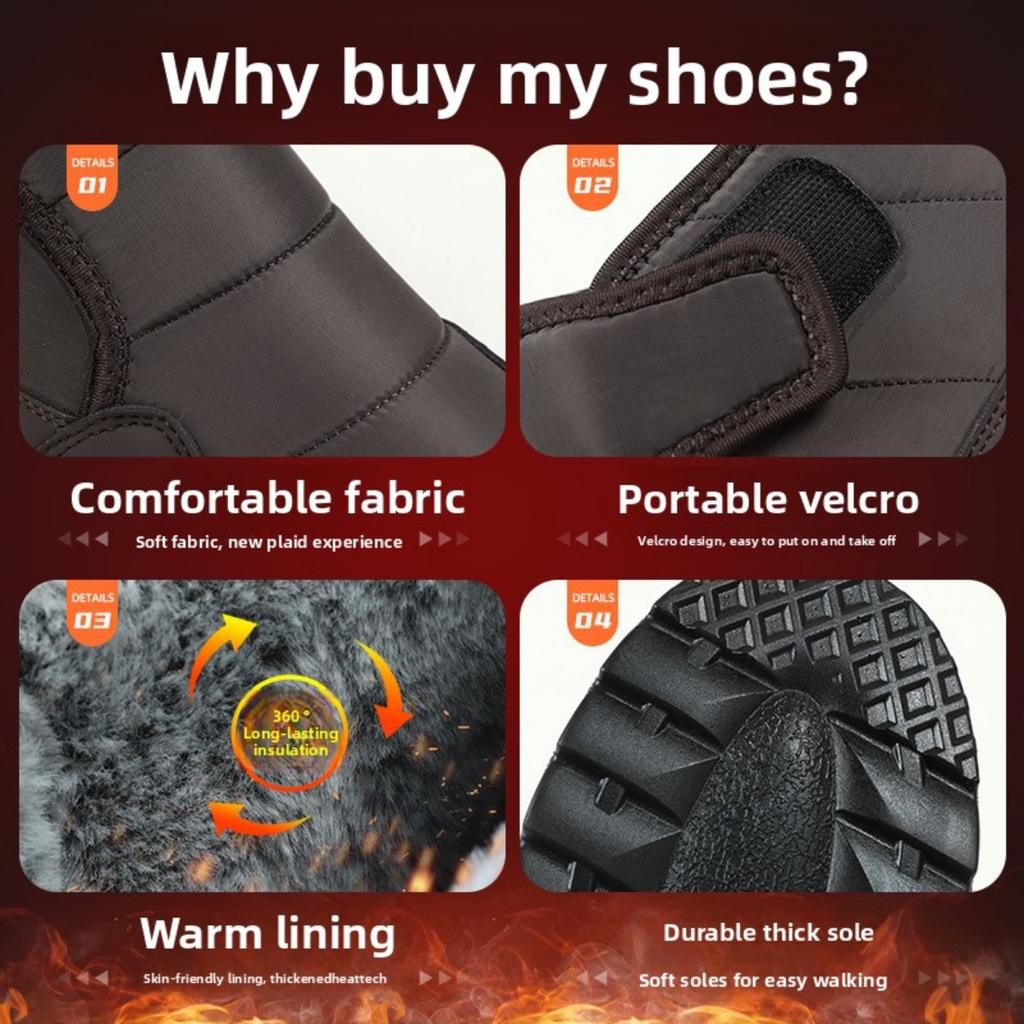 Men's Shoes with Plush and Thick Cotton Boots, Winter New Style with Plush Lining, Outdoor One Foot Casual Walking Snow Boots