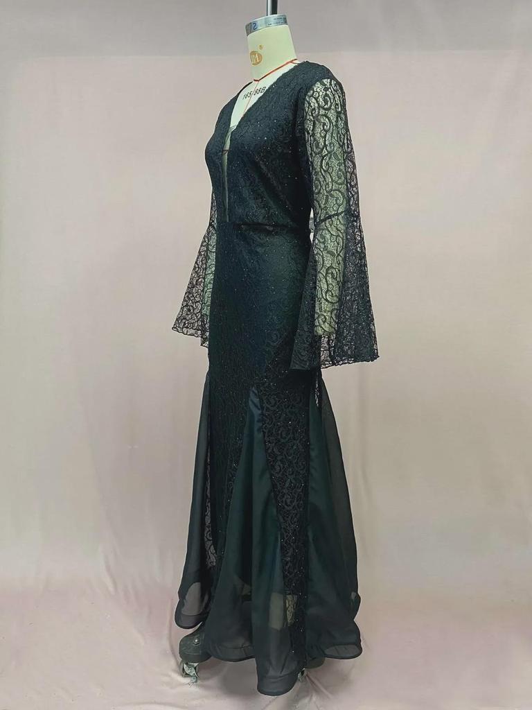Elegant Black Fishtail Lace Evening Dress - 2025 Summer Collection
