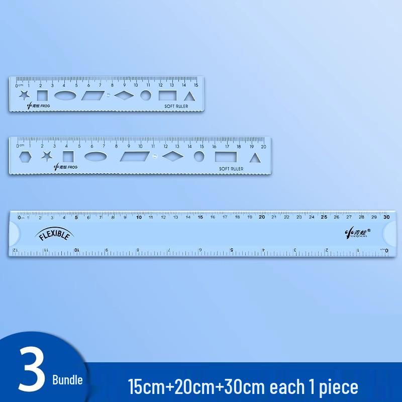 Riglă Moale Multifuncțională – Ondulată și Dreaptă, 15cm/20cm, Plastic Transparent pentru Elevii din Clasa I