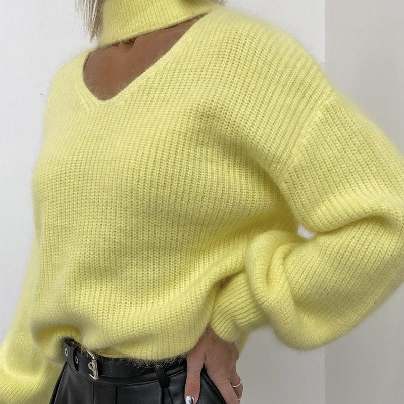 Hirsionsan Weiche Warme V-ausschnitt Pullover Frauen Elegante Candy Farbe Gestrickte Weibliche Pullover Lose Kaschmir Grundlegende Strickwaren Pullover