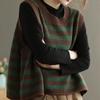 Vintage Gestreifter Gespleißter Pulloverweste Frühling Herbst Koreanisch Locker Damenbekleidung Lässig Rundhals Ärmellos Gestrickte Pullover