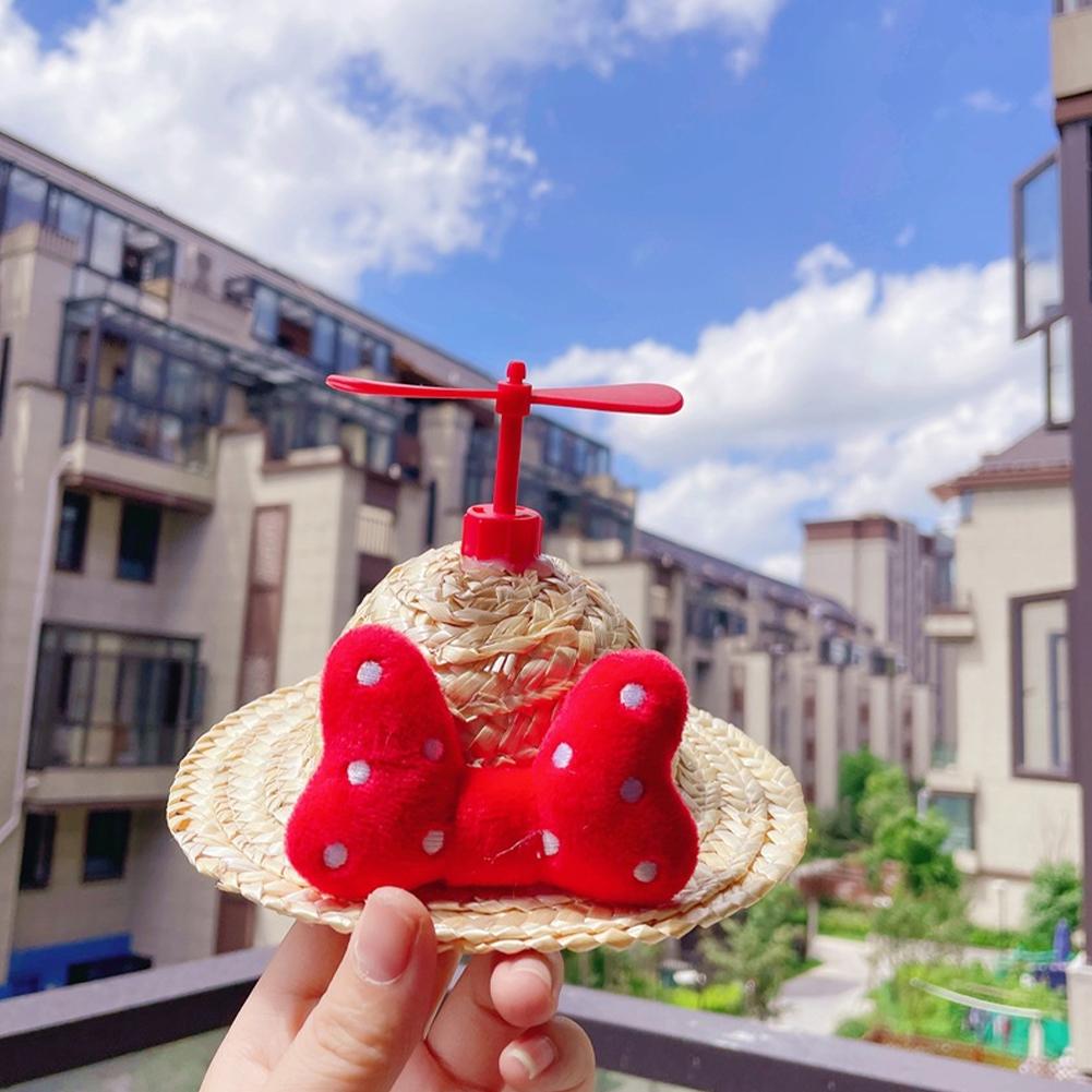 Mini Haustier Katze Hunde Sommer Strohhut mit Bambuslibelle Hawaii-Stil Hut für Katzen Hunde Lustiges Zubehör