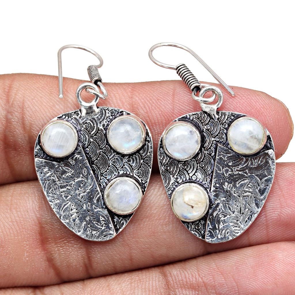 925 Silver Moonstone Earrings Sterling Jewelry Rainbow Earring Natural Gemstone