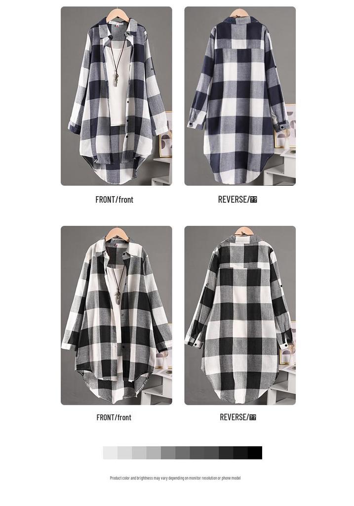 Women's Plaid Long Sleeve Sun Protection Shirt – Loose, Plus Size, Cotton Linen Jacket
