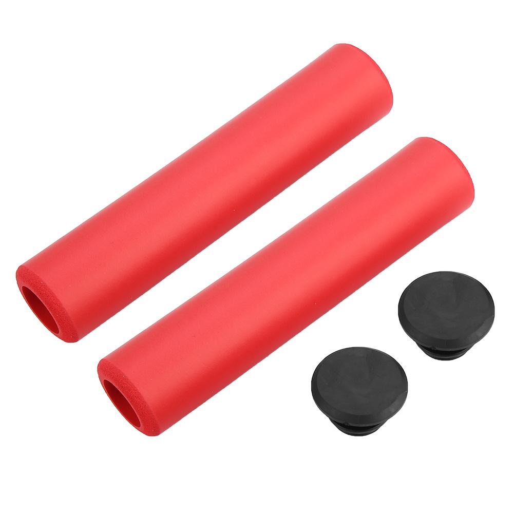 1 Pair Handlebar Grips Anti Skid Shock Proof Silicone Bike Grip With End Plugs Red