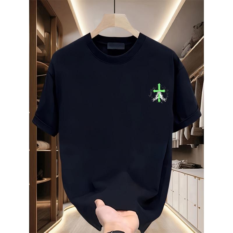 European Size Heavyweight Pure Trendy Print Short-Sleeve T-Shirt for Men, New Summer Collection In Large Sizes, Versatile Casual Top