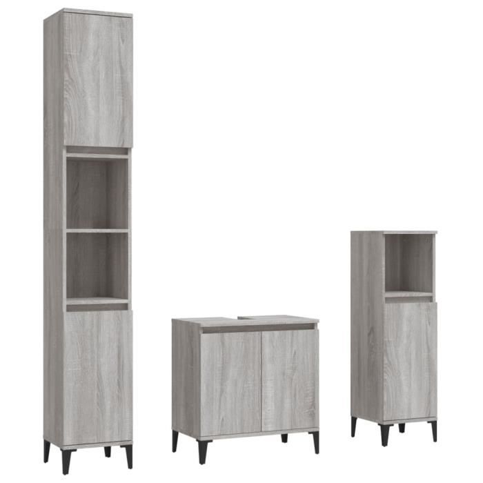 VidaXL Ensemble de meubles de salle de bain 3 pcs Sonoma gris 3185595