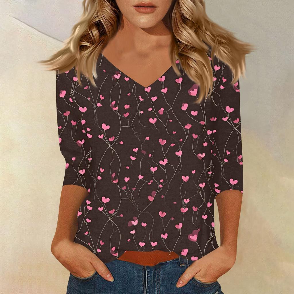 Women's T Shirt Print 3/4 Sleeve Daily Weekend Fashion Basic V- Neck Regular Top