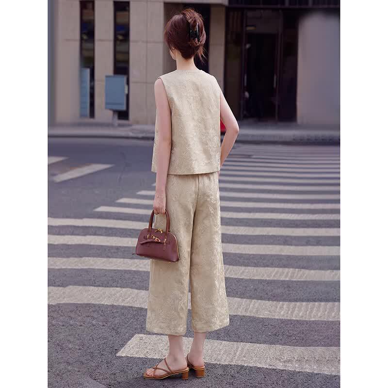 Elegant Chinese Style Vest & Cropped Pants Set