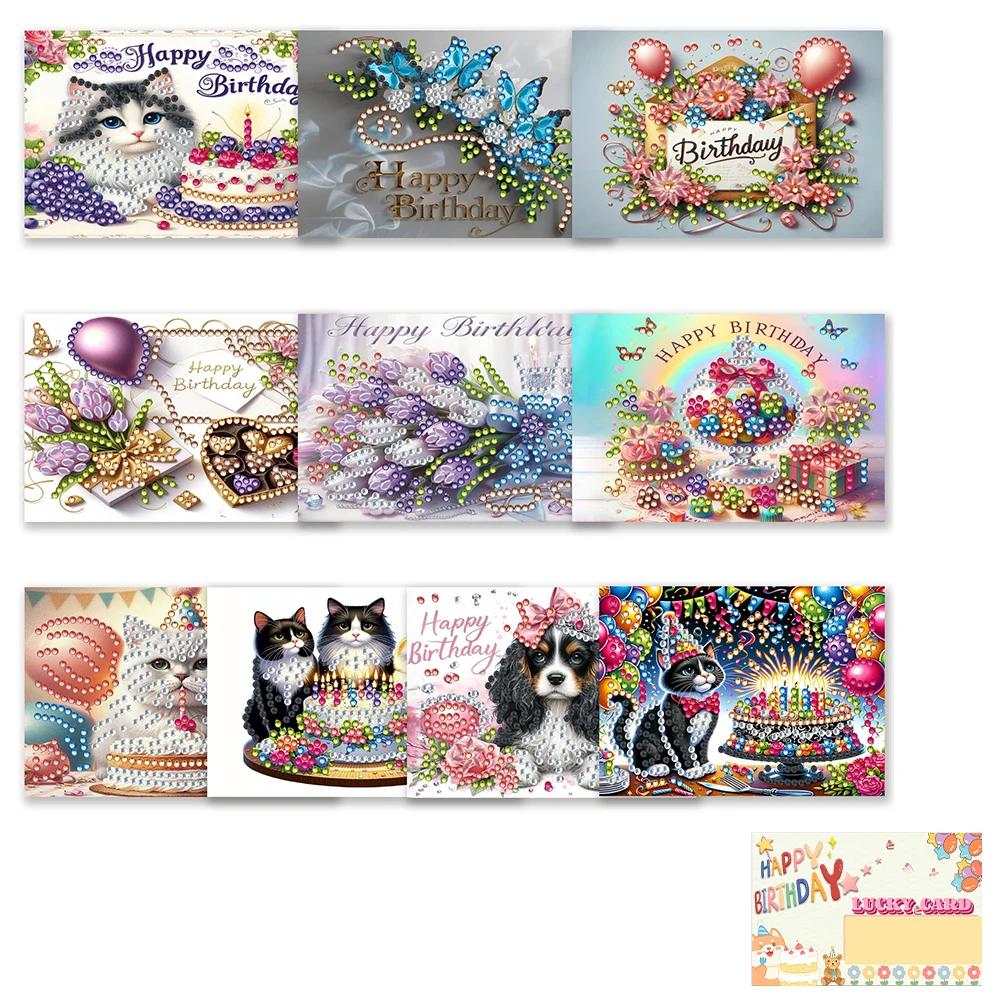 10PCS / 6PCS DIY Diamond Painting Greeting Card Set Rhinestone Diamond Art Mosaic Postcards Kit For Halloween and Holidays Theme