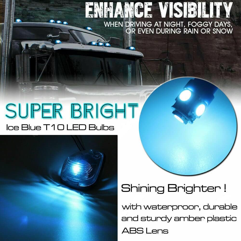 GLOFE 5X Black Smoke Lens Cab Roof Marker Running Lamp with Ice Blue LED