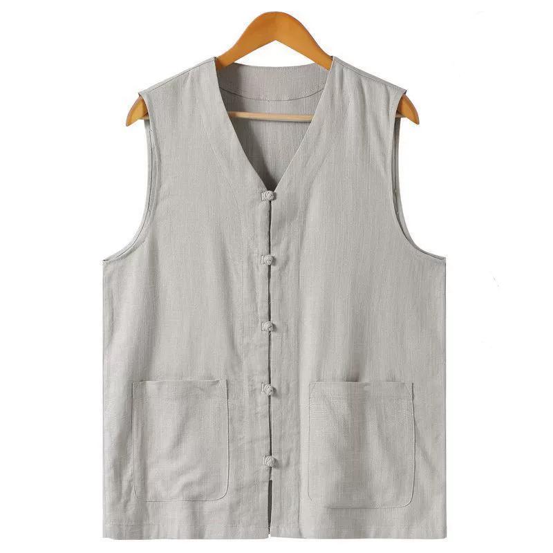 Men's Spring/Summer Vintage Button-Front Vest with Old-Fashioned Collar for Performances