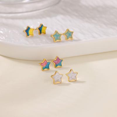 Color Dripping Oil Pentagram Mini Exquisite Ear Buckle Earrings Women's Simple Commuter Wear Accessories