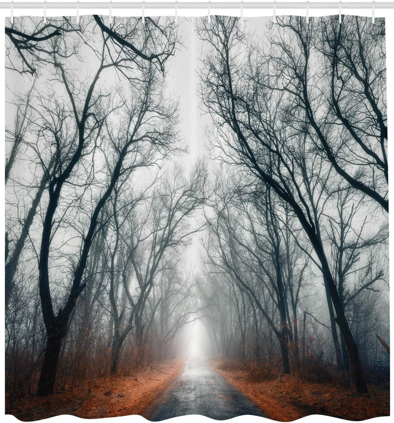 

Mystic Shower Curtain, Road Towards The Cloudy Autumn Sky Trees Golden Yellow Leaves On The Ground Art, Cloth Fabric B W60H190(CM)-1 Pcs