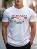 Summer Mens Polyester Fabric Breathable Round Neck TshirtMONACO Letter Printed Outdoor Casual Top for Fun