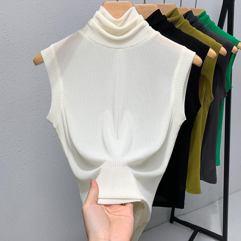 High-necked Vest Women's New Women's Clothing Temperament with Foreign-style Shirt Inside, Solid-color Waist Sleeveless Top