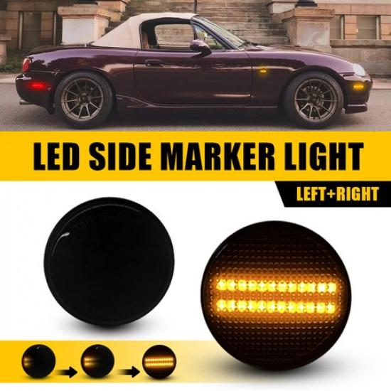 For Mazda MX-5 1989-2015 Dynamic Amber Smoked LED Side Marker Turn Signal Light