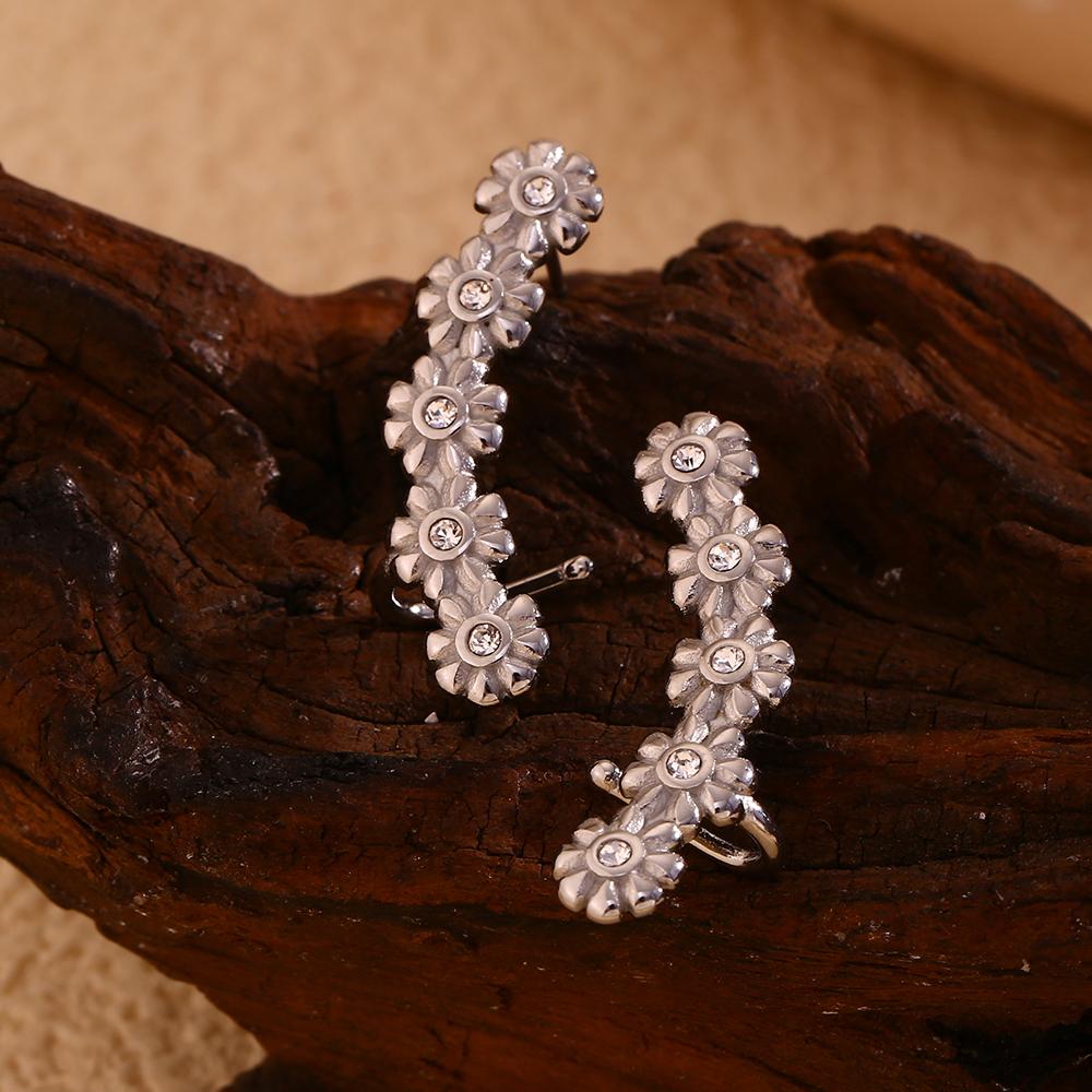 MamacitaSlay Elegant curvature daisium zircon hunging earrings trendy women's stainless steel jewelry Party Accessories