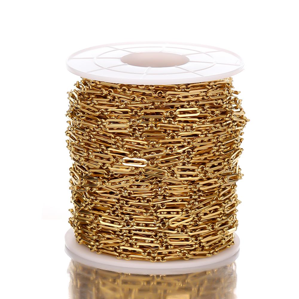 1 Meter Gold Color Stainless Steel Flat Cable Link Rolo Chains for DIY Jewelry Making Supplies Wholesale In Bulk Necklace Making