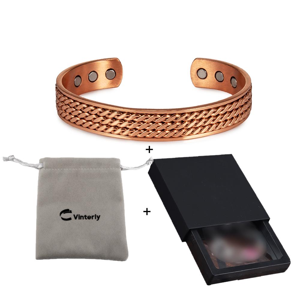 Vinterly Twisted Pure Copper Bracelet for Men Women Magnetic Therapy Adjustable 12mm Wide Health Energy Bangles Magnet Jewelry