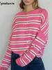 Thin Knit Color Block Cardigan Striped Coat, New Lazy Style Sweater for Women, Spring and Autumn