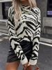 Herbst Essential Locker Geschnittener Zebra Strickpullover Damen lässig,Damen,Oversized,Pullover,Strick