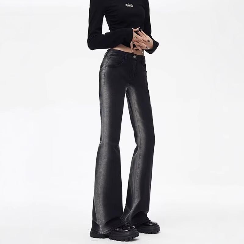 

2025 Autumn Plus Size Women s High Waist Stretch Micro Flare Jeans - Slimming Pear Shape Fit with Hip Concealment. S чорний колір сірий