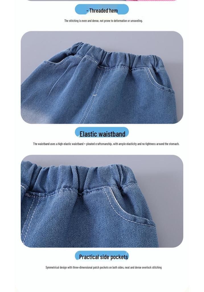 Girls' Korean Style Heart Hoodie & Jeans Two-Piece Set for Spring/Autumn