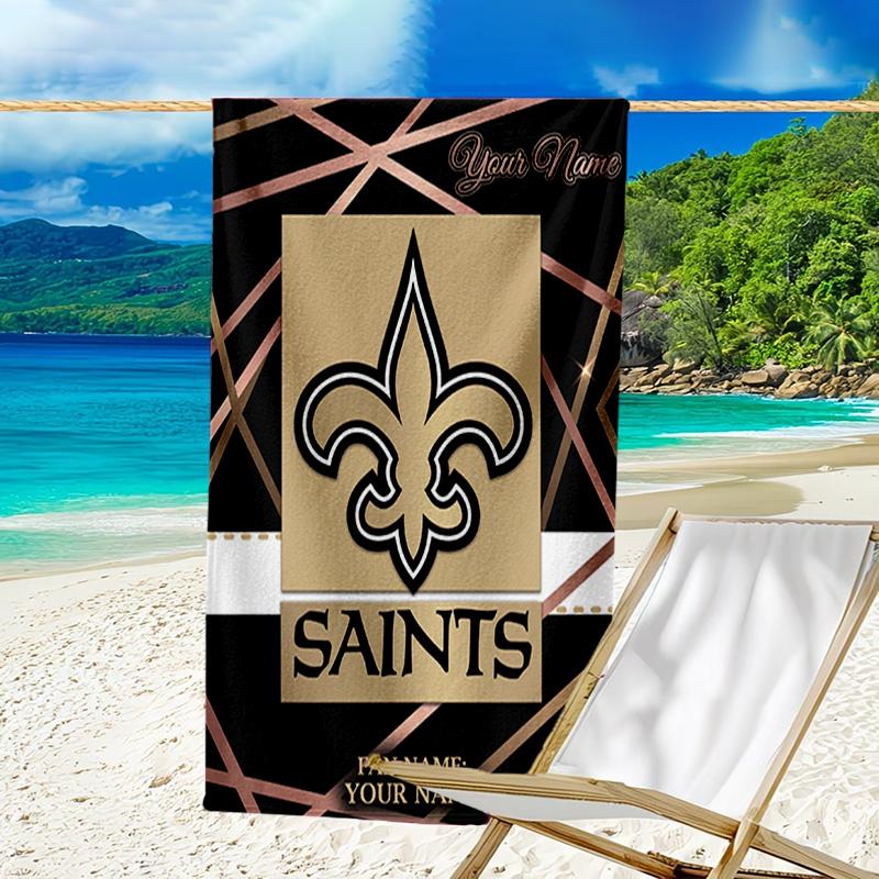 Custom Name Beach Towel Orleans Saints Logo Beach Towel, Soft Microfiber, Gift for Her/Him, Birthday, for Pool, Beach, Travel, Fan gifts