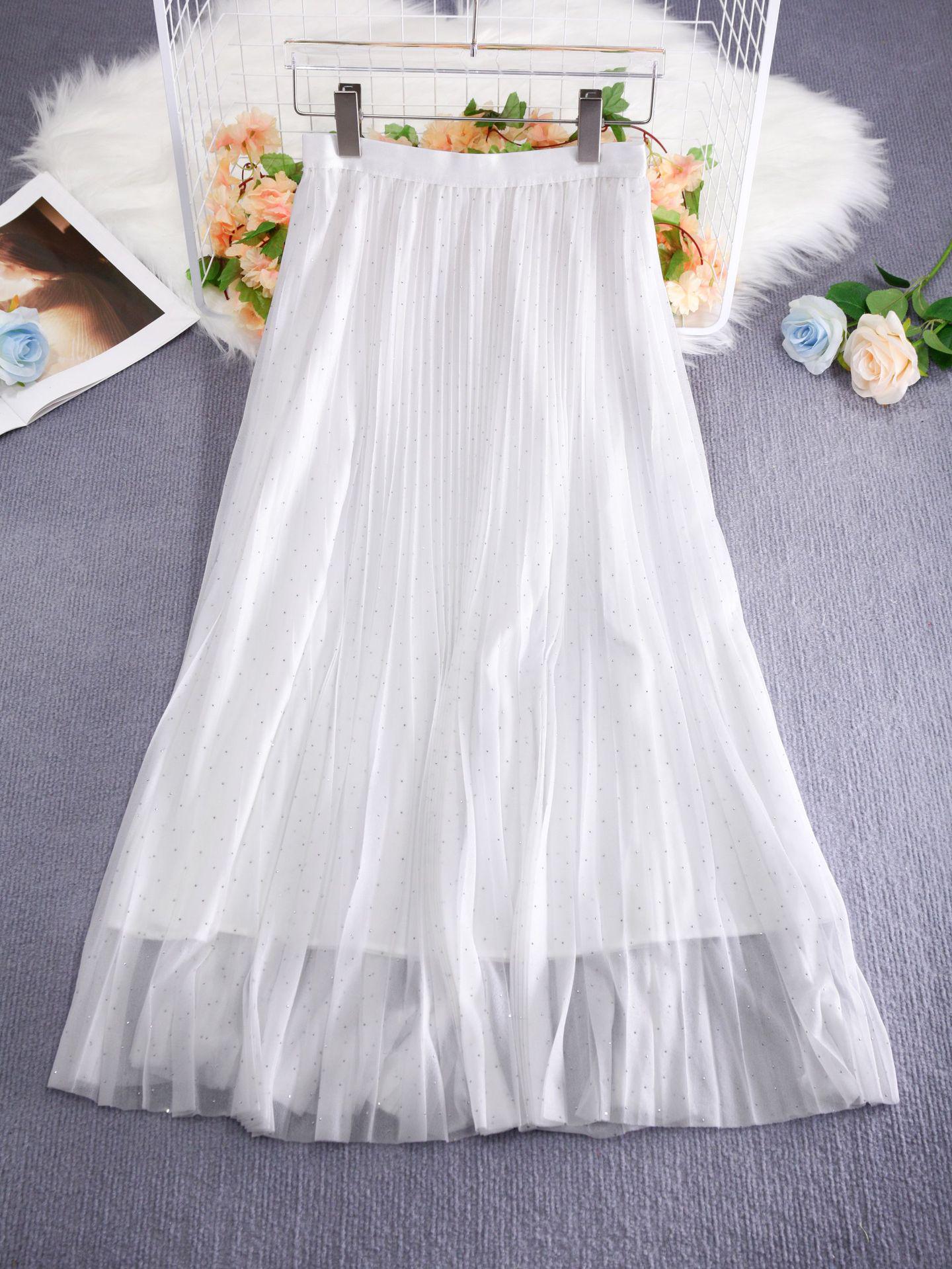 

Silk Beaded A-Line High Waist Women s Summer Skirt - Plus Size, Elastic Waist, Mid-Length, Elegant and Comfortable. One Size белый