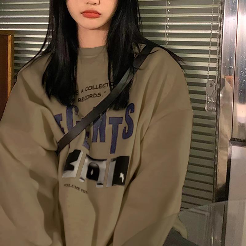 Padded Loose Casual Sweater Female Fall and Winter Jacket Ancient Round Neck Long-sleeved Bottoming Shirt Tops Fashion Retro Versatile Sweatshirt